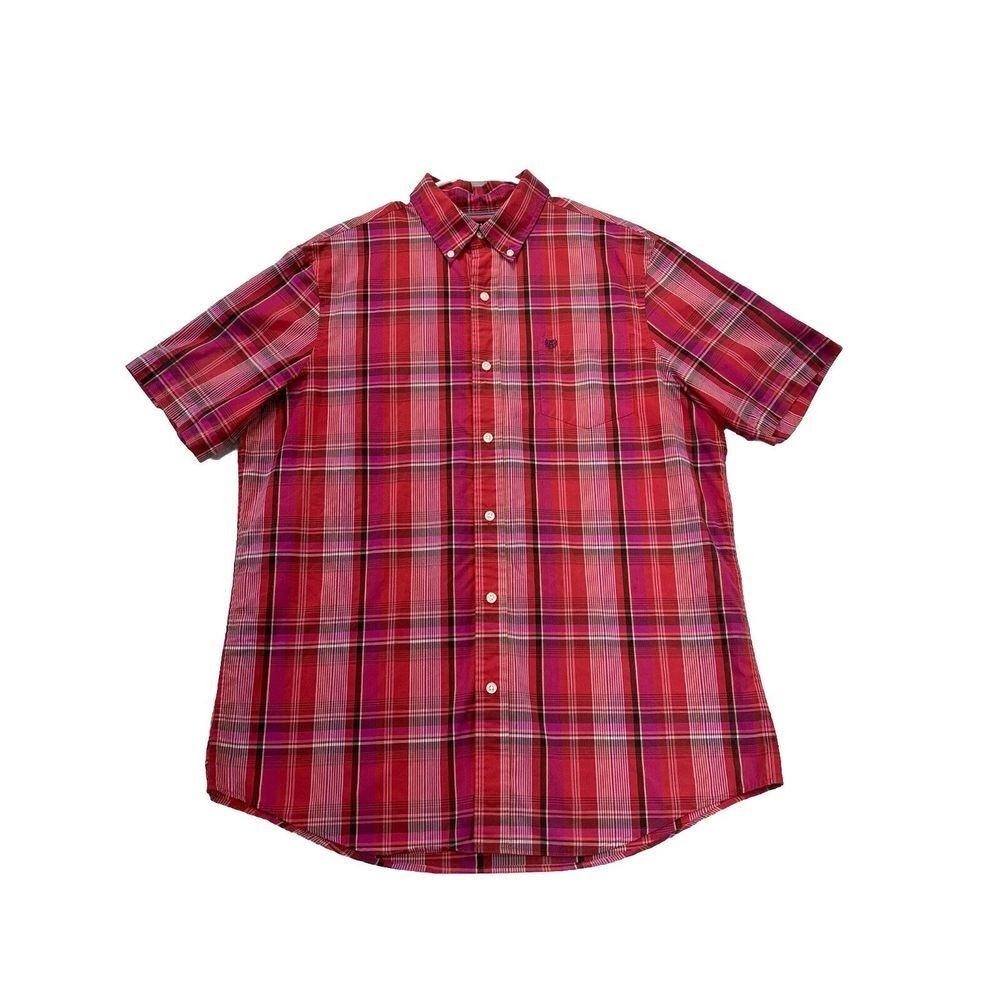 Chaps Shirt‎ Mens L  Plaid Button Down Logo Easy Care Crest Multicolor Preppy